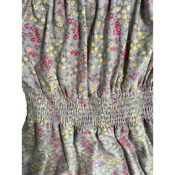 No Comment Mini Dress Floral Blue Womens Medium Short Elastic Off Shoulder - Picture 4 of 6